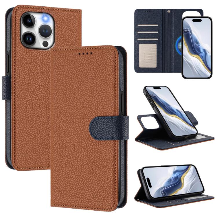 Custodia per telefono in ecopelle vegana con texture litchi rimovibile e chiusura magnetica laterale., For iPhone 14 Plus, For iPhone 14, For iPhone 14 Pro, For iPhone 14 Pro Max