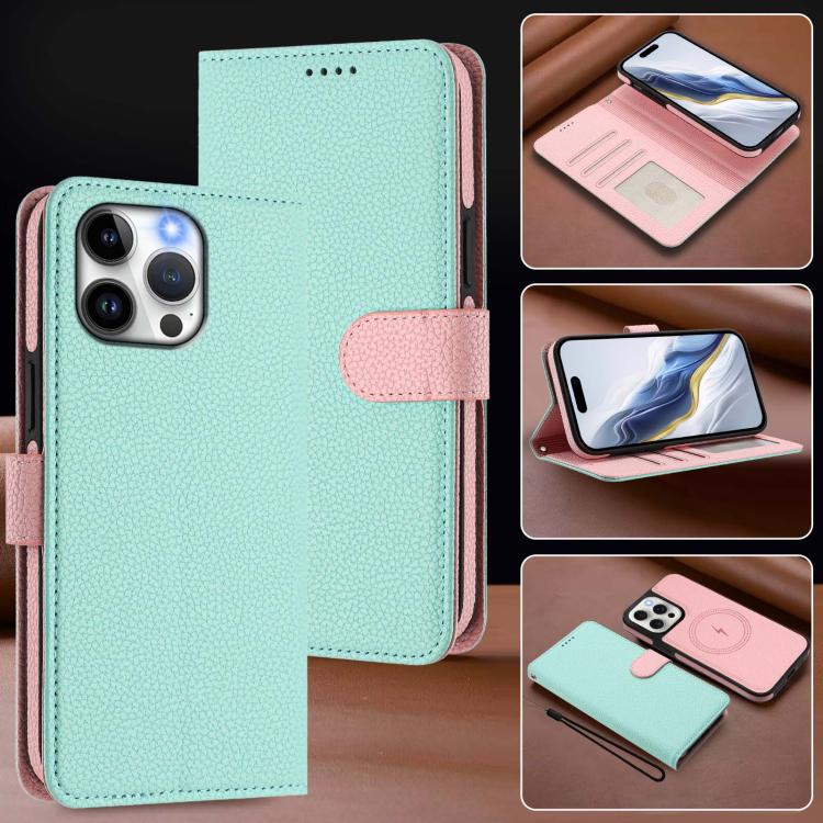 Custodia per telefono in ecopelle vegana con texture litchi rimovibile e chiusura magnetica laterale., For iPhone 13 Pro Max, For iPhone 13 Pro, For iPhone 13, For iPhone 12 / 12 Pro