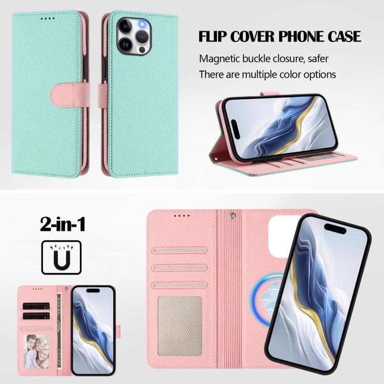 Custodia per telefono in ecopelle vegana con texture litchi rimovibile e chiusura magnetica laterale., For iPhone 12 Pro Max, For iPhone 11 Pro Max, For iPhone 11, For iPhone 11 Pro