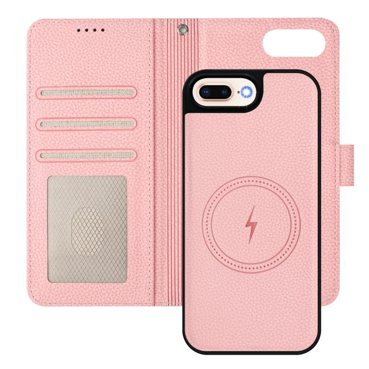 Custodia per telefono in ecopelle vegana con texture litchi rimovibile e chiusura magnetica laterale., For iPhone 8 Plus / 7 Plus