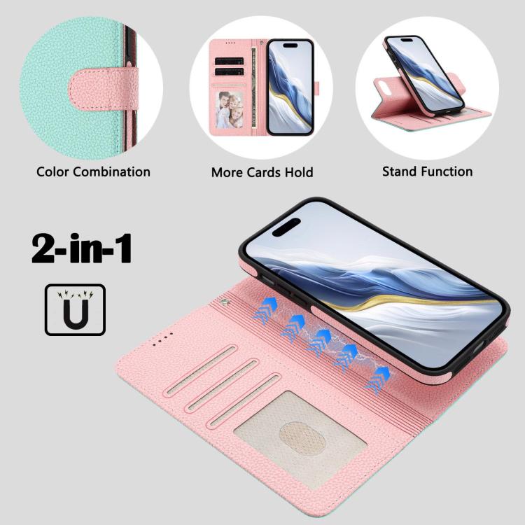 Custodia per telefono in ecopelle vegana con texture litchi rimovibile e chiusura magnetica laterale., For iPhone 8 Plus / 7 Plus