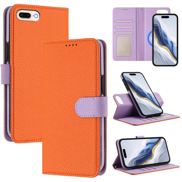 Custodia per telefono in ecopelle vegana con texture litchi rimovibile e chiusura magnetica laterale., For iPhone 8 Plus / 7 Plus