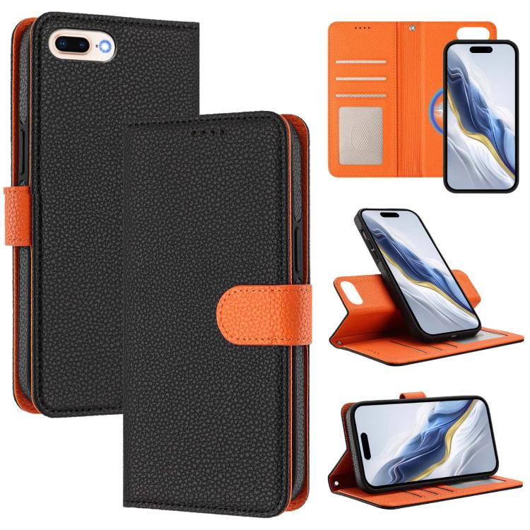 Custodia per telefono in ecopelle vegana con texture litchi rimovibile e chiusura magnetica laterale., For iPhone 8 Plus / 7 Plus