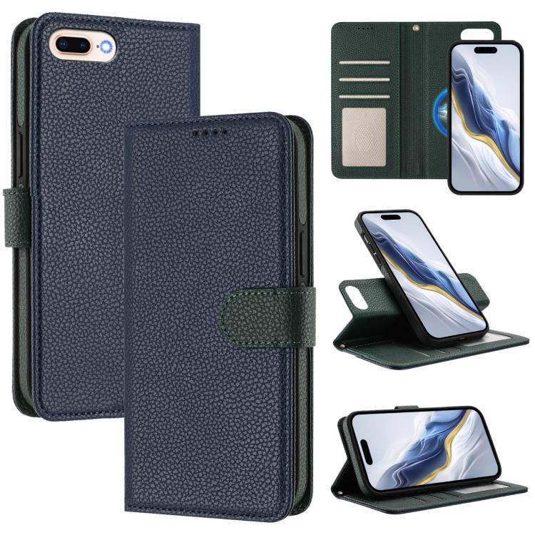 Custodia per telefono in ecopelle vegana con texture litchi rimovibile e chiusura magnetica laterale., For iPhone 8 Plus / 7 Plus