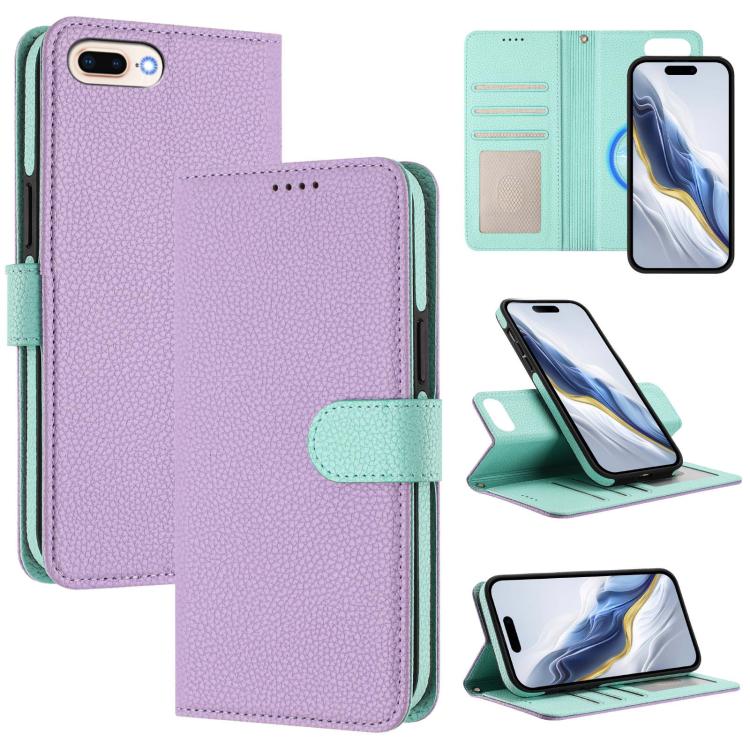 Custodia per telefono in ecopelle vegana con texture litchi rimovibile e chiusura magnetica laterale., For iPhone 8 Plus / 7 Plus