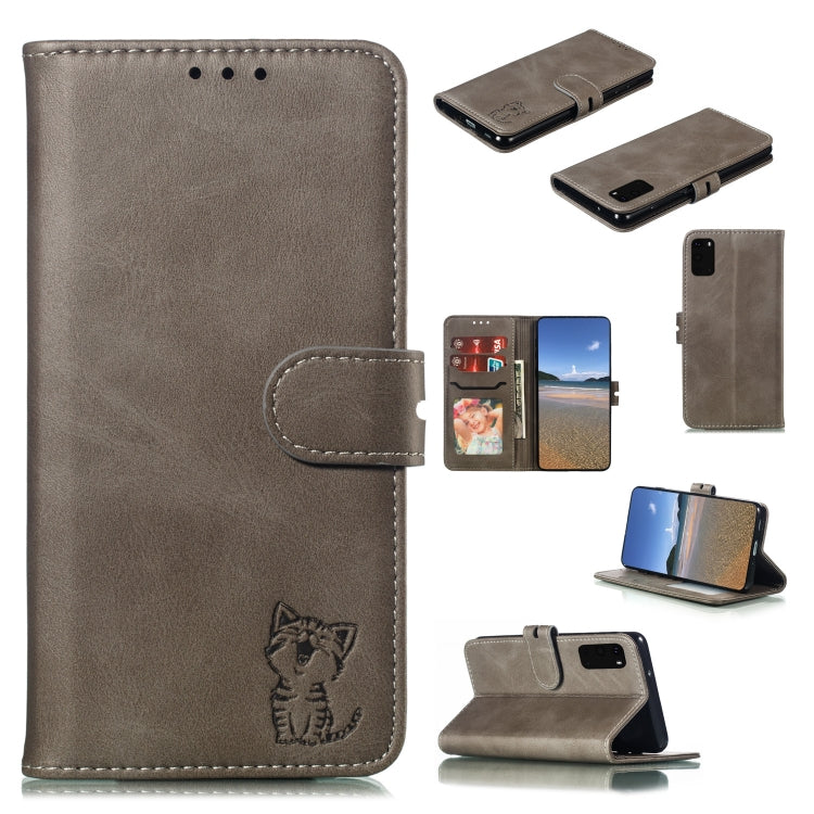 Custodia in pelle a ribalta orizzontale con motivo Happy Cat goffrato con supporto, slot per carte e portafoglio, For Samsung Galaxy S20 FE