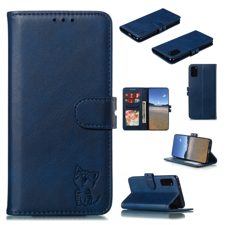 Custodia in pelle a ribalta orizzontale con motivo Happy Cat goffrato con supporto, slot per carte e portafoglio, For Samsung Galaxy S20 FE