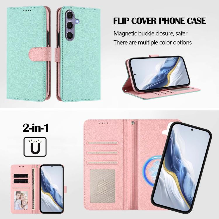 Custodia per telefono in ecopelle vegana con texture litchi rimovibile e chiusura magnetica laterale., For Samsung Galaxy S25 5G, For Samsung Galaxy S25+ 5G, For Samsung Galaxy S25 Ultra 5G, For Samsung Galaxy S24 FE 5G