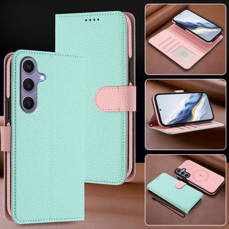 Custodia per telefono in ecopelle vegana con texture litchi rimovibile e chiusura magnetica laterale., For Samsung Galaxy S25 5G, For Samsung Galaxy S25+ 5G, For Samsung Galaxy S25 Ultra 5G, For Samsung Galaxy S24 FE 5G