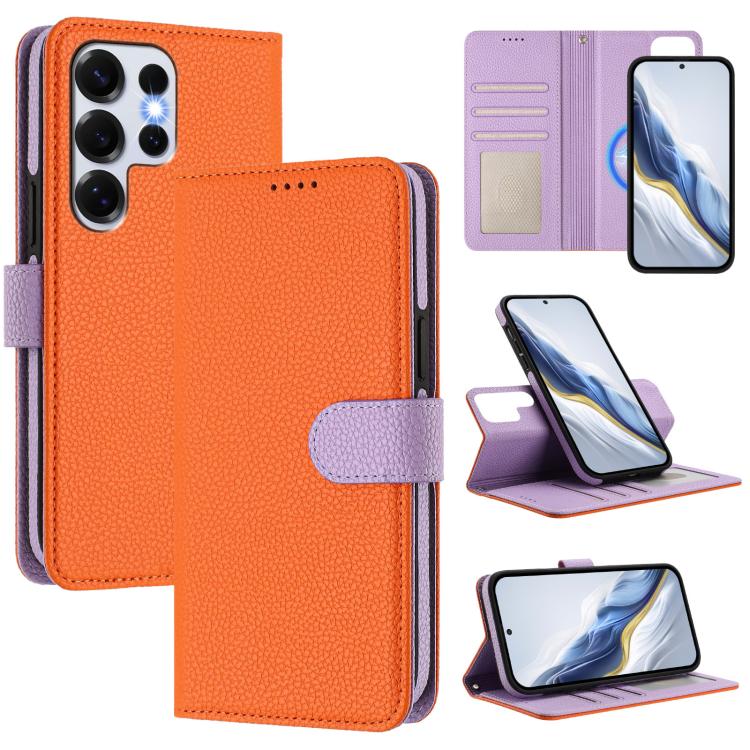 Custodia per telefono in ecopelle vegana con texture litchi rimovibile e chiusura magnetica laterale., For Samsung Galaxy S25 5G, For Samsung Galaxy S25+ 5G, For Samsung Galaxy S25 Ultra 5G, For Samsung Galaxy S24 FE 5G