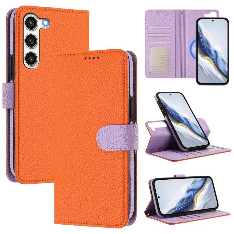 Custodia per telefono in ecopelle vegana con texture litchi rimovibile e chiusura magnetica laterale., For Samsung Galaxy S23 Ultra 5G, For Samsung Galaxy S23+ 5G, For Samsung Galaxy S23 5G, For Samsung Galaxy S22 Ultra 5G