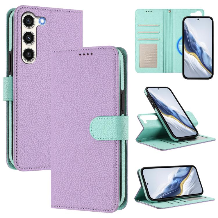 Custodia per telefono in ecopelle vegana con texture litchi rimovibile e chiusura magnetica laterale., For Samsung Galaxy S23 Ultra 5G, For Samsung Galaxy S23+ 5G, For Samsung Galaxy S23 5G, For Samsung Galaxy S22 Ultra 5G