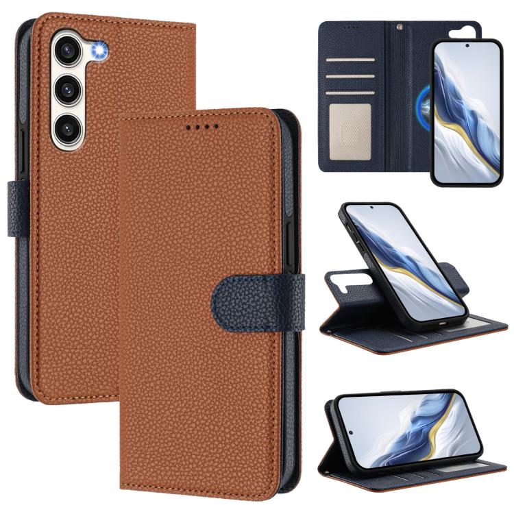Custodia per telefono in ecopelle vegana con texture litchi rimovibile e chiusura magnetica laterale., For Samsung Galaxy S23 Ultra 5G, For Samsung Galaxy S23+ 5G, For Samsung Galaxy S23 5G, For Samsung Galaxy S22 Ultra 5G