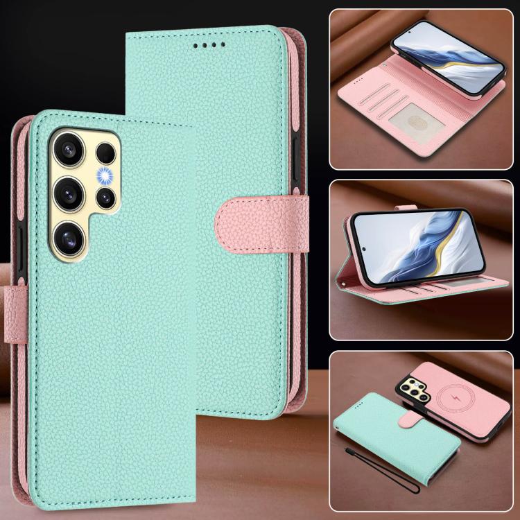 Custodia per telefono in ecopelle vegana con texture litchi rimovibile e chiusura magnetica laterale., For Samsung Galaxy S23 Ultra 5G, For Samsung Galaxy S23+ 5G, For Samsung Galaxy S23 5G, For Samsung Galaxy S22 Ultra 5G