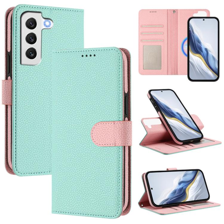 Custodia per telefono in ecopelle vegana con texture litchi rimovibile e chiusura magnetica laterale., For Samsung Galaxy S22+ 5G, For Samsung Galaxy S22 5G, For Samsung Galaxy S21 Ultra 5G