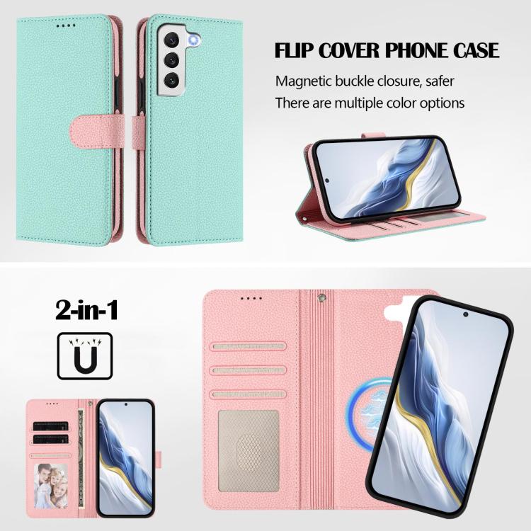 Custodia per telefono in ecopelle vegana con texture litchi rimovibile e chiusura magnetica laterale., For Samsung Galaxy S22+ 5G, For Samsung Galaxy S22 5G, For Samsung Galaxy S21 Ultra 5G