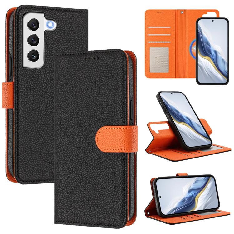 Custodia per telefono in ecopelle vegana con texture litchi rimovibile e chiusura magnetica laterale., For Samsung Galaxy S22+ 5G, For Samsung Galaxy S22 5G, For Samsung Galaxy S21 Ultra 5G