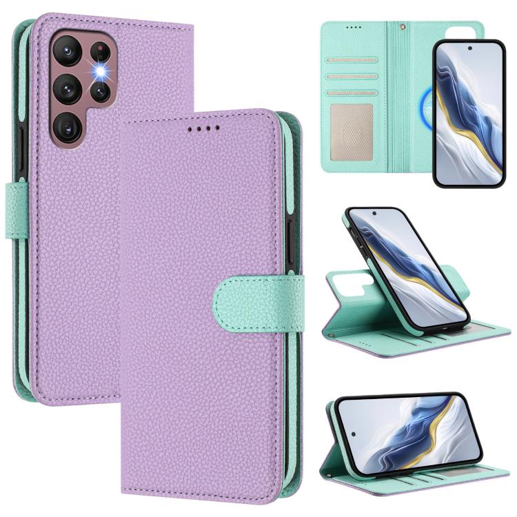 Custodia per telefono in ecopelle vegana con texture litchi rimovibile e chiusura magnetica laterale., For Samsung Galaxy S23 Ultra 5G, For Samsung Galaxy S23+ 5G, For Samsung Galaxy S23 5G, For Samsung Galaxy S22 Ultra 5G