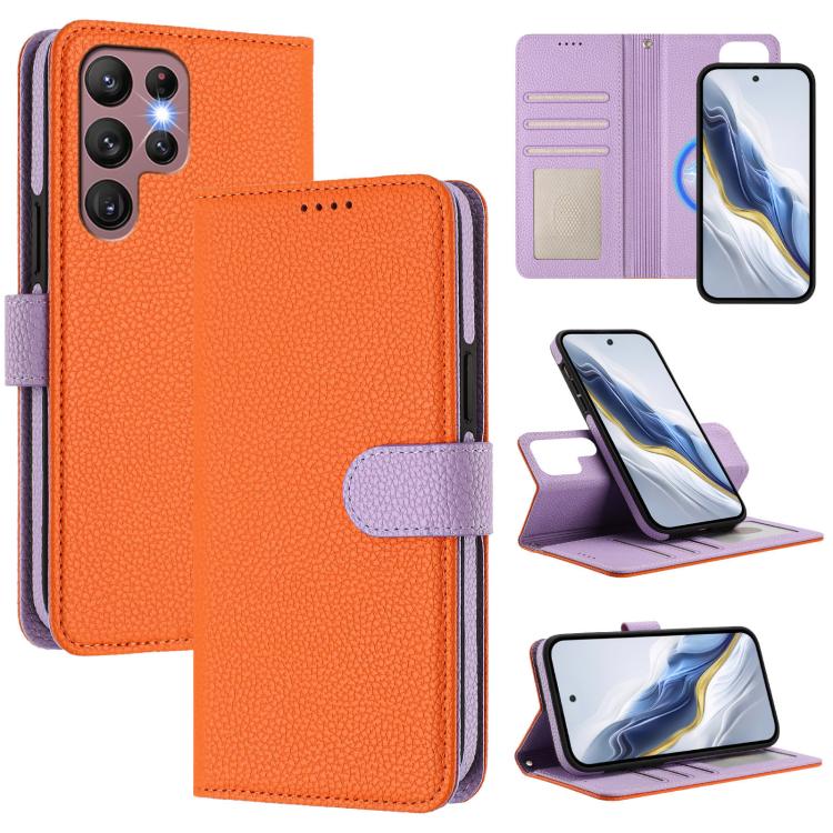 Custodia per telefono in ecopelle vegana con texture litchi rimovibile e chiusura magnetica laterale., For Samsung Galaxy S22+ 5G, For Samsung Galaxy S22 5G, For Samsung Galaxy S21 Ultra 5G