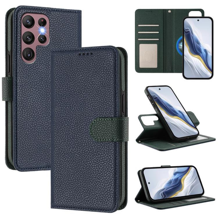 Custodia per telefono in ecopelle vegana con texture litchi rimovibile e chiusura magnetica laterale., For Samsung Galaxy S22+ 5G, For Samsung Galaxy S22 5G, For Samsung Galaxy S21 Ultra 5G