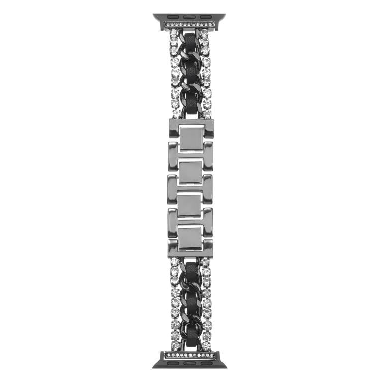 Cinturino per orologio in metallo e pelle vegana con diamanti, For Apple Watch 46mm / 49mm / 45mm / 44mm, For Apple Watch 42mm / 41mm / 40mm / 38mm