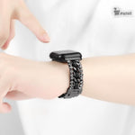 Cinturino per orologio in metallo e pelle vegana con diamanti, For Apple Watch 46mm / 49mm / 45mm / 44mm, For Apple Watch 42mm / 41mm / 40mm / 38mm