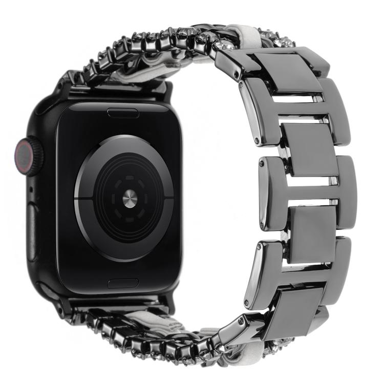 Cinturino per orologio in metallo e pelle vegana con diamanti, For Apple Watch 46mm / 49mm / 45mm / 44mm, For Apple Watch 42mm / 41mm / 40mm / 38mm
