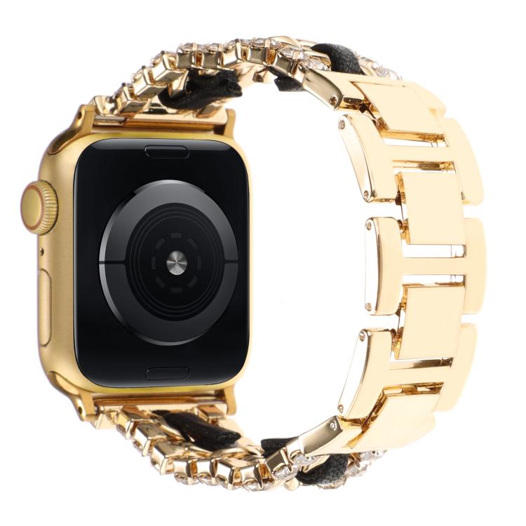 Cinturino per orologio in metallo e pelle vegana con diamanti, For Apple Watch 46mm / 49mm / 45mm / 44mm, For Apple Watch 42mm / 41mm / 40mm / 38mm