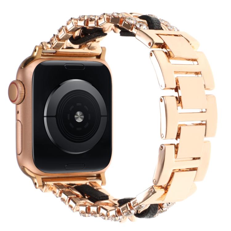 Cinturino per orologio in metallo e pelle vegana con diamanti, For Apple Watch 46mm / 49mm / 45mm / 44mm, For Apple Watch 42mm / 41mm / 40mm / 38mm