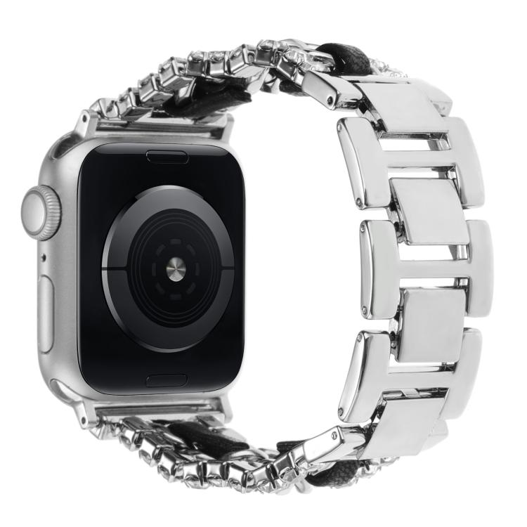 Cinturino per orologio in metallo e pelle vegana con diamanti, For Apple Watch 46mm / 49mm / 45mm / 44mm, For Apple Watch 42mm / 41mm / 40mm / 38mm