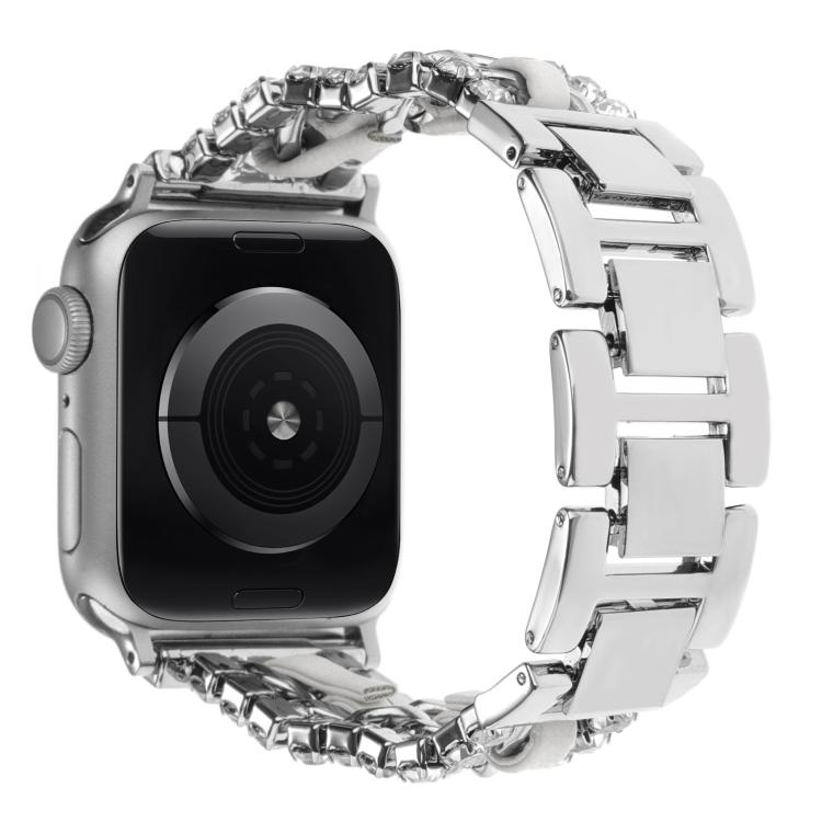Cinturino per orologio in metallo e pelle vegana con diamanti, For Apple Watch 46mm / 49mm / 45mm / 44mm, For Apple Watch 42mm / 41mm / 40mm / 38mm