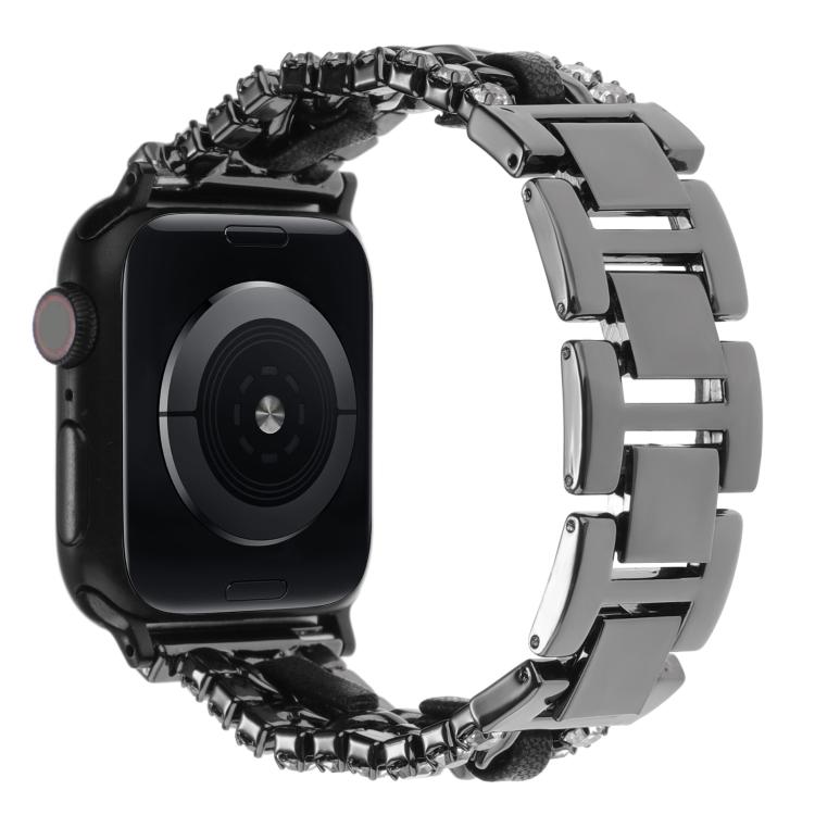 Cinturino per orologio in metallo e pelle vegana con diamanti, For Apple Watch 46mm / 49mm / 45mm / 44mm, For Apple Watch 42mm / 41mm / 40mm / 38mm