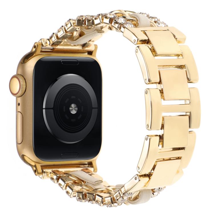 Cinturino per orologio in metallo e pelle vegana con diamanti, For Apple Watch 46mm / 49mm / 45mm / 44mm, For Apple Watch 42mm / 41mm / 40mm / 38mm