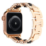 Cinturino per orologio in metallo e pelle vegana con diamanti, For Apple Watch 46mm / 49mm / 45mm / 44mm, For Apple Watch 42mm / 41mm / 40mm / 38mm