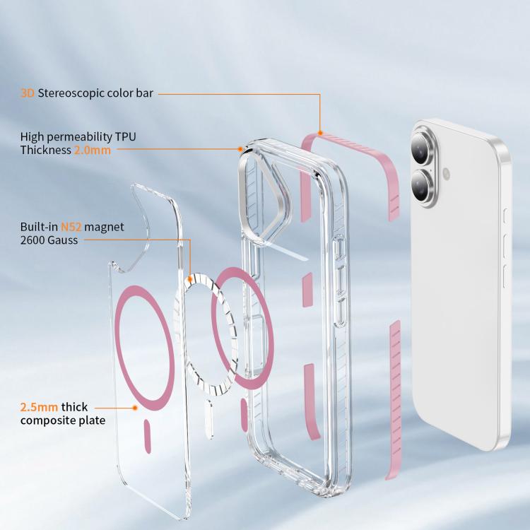 Custodia per telefono Crystal Shield trasparente magnetica ibrida in acrilico e TPU, For iPhone 16, For iPhone 15 Pro Max, For iPhone 15 Pro