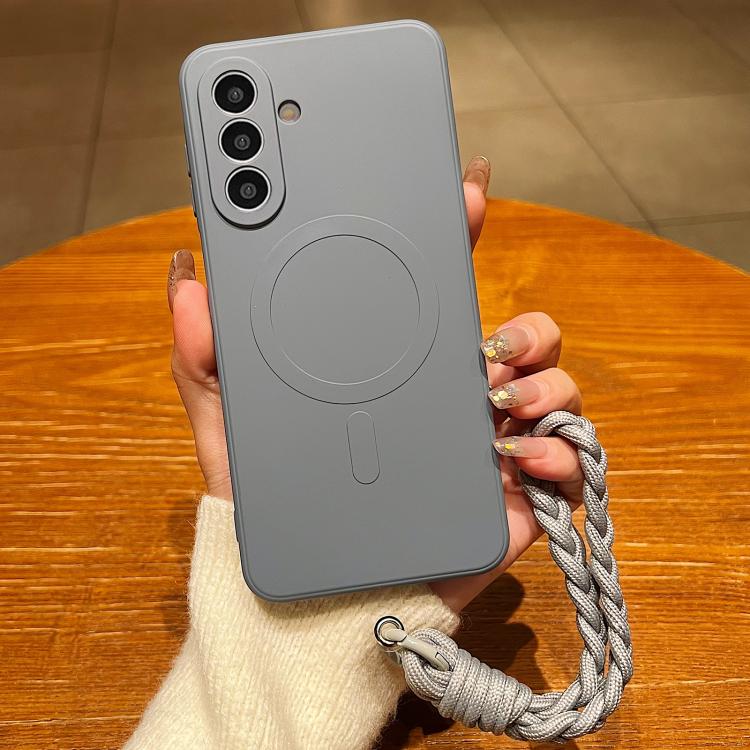 Custodia magnetica per telefono in silicone liquido a tinta unita con cordino, For Samsung Galaxy A05s