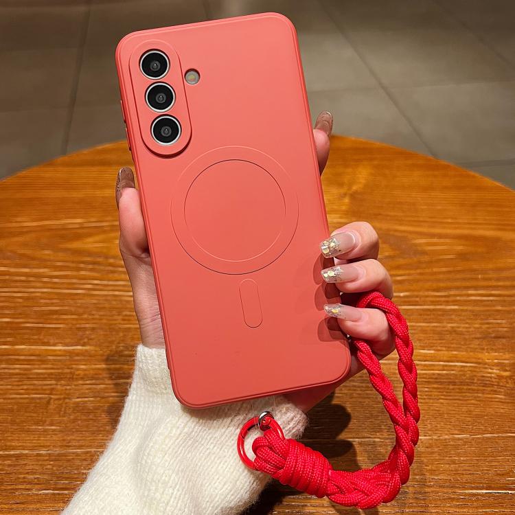 Custodia magnetica per telefono in silicone liquido a tinta unita con cordino, For Samsung Galaxy A35 5G, For Samsung Galaxy A05