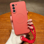 Custodia magnetica per telefono in silicone liquido a tinta unita con cordino, For Samsung Galaxy S22+ 5G, For Samsung Galaxy S22 5G
