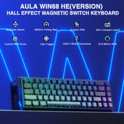 AULA WIN68HE Standard Version 68 Keys RGB Wired Keyboard, WIN68HE Black Contour Lines Grey Wood Magnetic Axis
