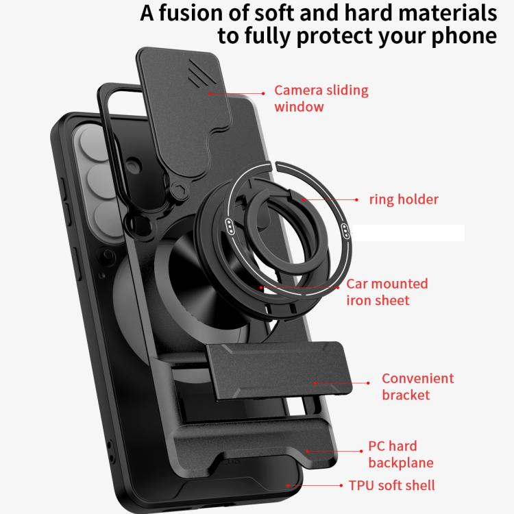 Custodia per telefono multifunzionale magnetica antiurto con finestra scorrevole per obiettivo., For Samsung Galaxy S26+ 5G, For Galaxy S26 Edge 5G, For Samsung Galaxy S26 Ultra 5G, For Samsung Galaxy S26 5G