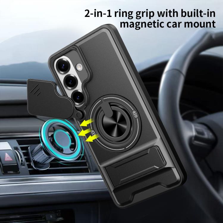 Custodia per telefono multifunzionale magnetica antiurto con finestra scorrevole per obiettivo., For Samsung Galaxy S26+ 5G, For Galaxy S26 Edge 5G, For Samsung Galaxy S26 Ultra 5G, For Samsung Galaxy S26 5G