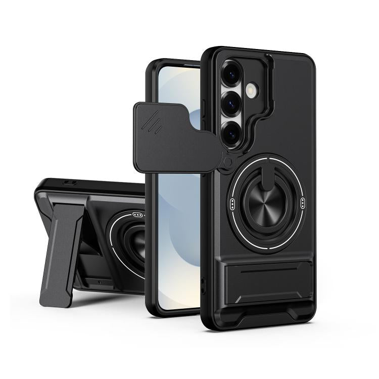 Custodia per telefono multifunzionale magnetica antiurto con finestra scorrevole per obiettivo., For Samsung Galaxy S25 FE 5G, For Samsung Galaxy S25 Edge 5G, For Samsung Galaxy S25 5G, For Samsung Galaxy S25+ 5G