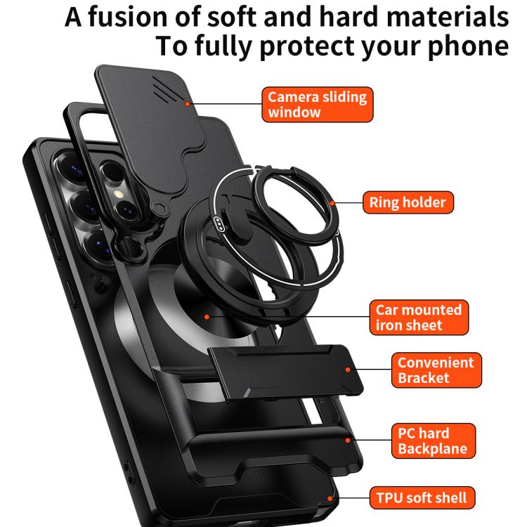 Custodia per telefono multifunzionale magnetica antiurto con finestra scorrevole per obiettivo., For Samsung Galaxy S25 Ultra 5G, For Samsung Galaxy S24 FE 5G, For Samsung Galaxy S24 Ultra 5G, For Galaxy S24 5G