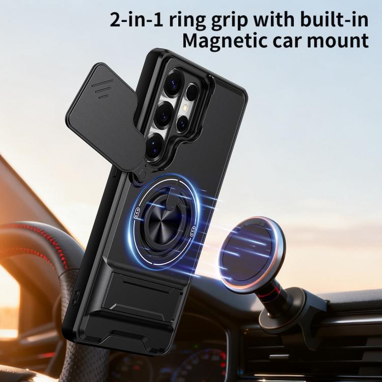 Custodia per telefono multifunzionale magnetica antiurto con finestra scorrevole per obiettivo., For Samsung Galaxy S25 Ultra 5G, For Samsung Galaxy S24 FE 5G, For Samsung Galaxy S24 Ultra 5G, For Galaxy S24 5G
