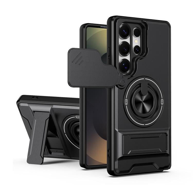 Custodia per telefono multifunzionale magnetica antiurto con finestra scorrevole per obiettivo., For Samsung Galaxy S25 Ultra 5G, For Samsung Galaxy S24 FE 5G, For Samsung Galaxy S24 Ultra 5G, For Galaxy S24 5G