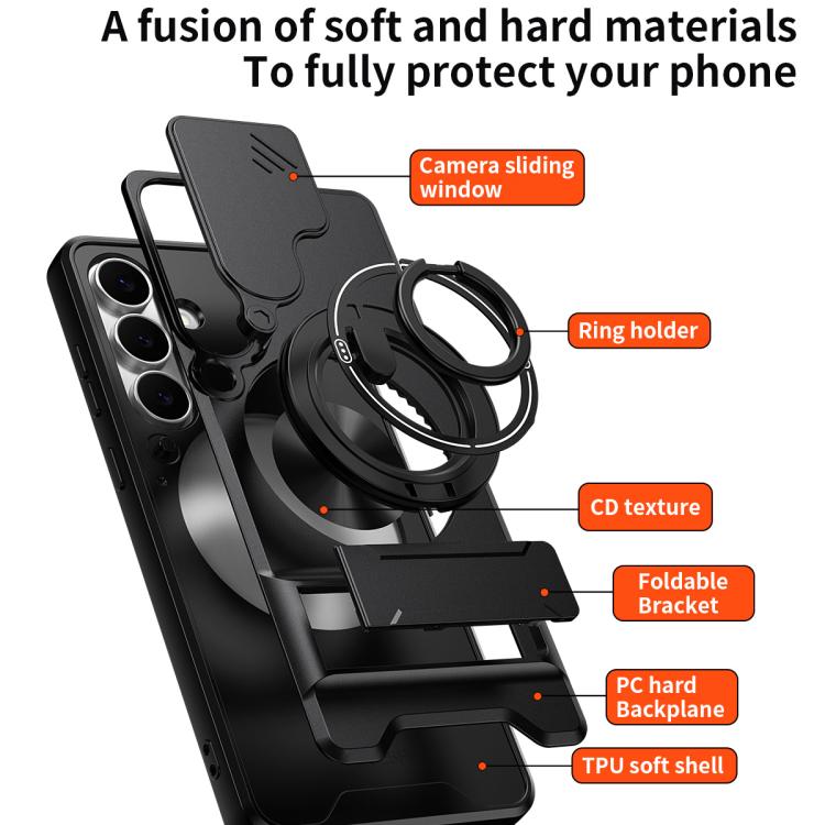 Custodia per telefono multifunzionale magnetica antiurto con finestra scorrevole per obiettivo., For Samsung Galaxy S25 FE 5G, For Samsung Galaxy S25 Edge 5G, For Samsung Galaxy S25 5G, For Samsung Galaxy S25+ 5G