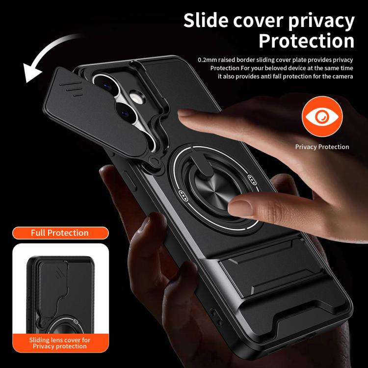 Custodia per telefono multifunzionale magnetica antiurto con finestra scorrevole per obiettivo., For Samsung Galaxy S25 FE 5G, For Samsung Galaxy S25 Edge 5G, For Samsung Galaxy S25 5G, For Samsung Galaxy S25+ 5G