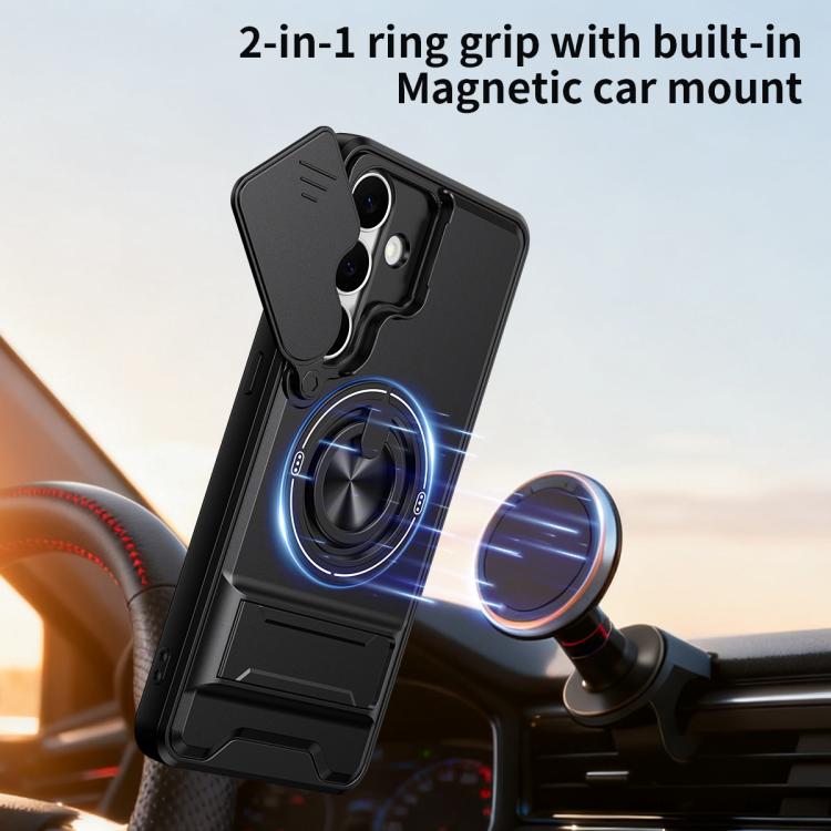 Custodia per telefono multifunzionale magnetica antiurto con finestra scorrevole per obiettivo., For Samsung Galaxy S25 FE 5G, For Samsung Galaxy S25 Edge 5G, For Samsung Galaxy S25 5G, For Samsung Galaxy S25+ 5G