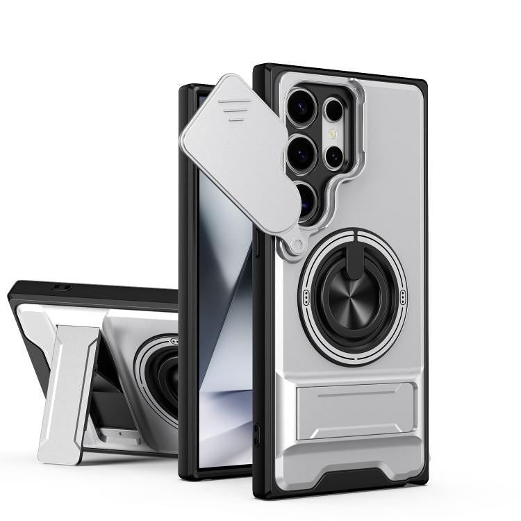 Custodia per telefono multifunzionale magnetica antiurto con finestra scorrevole per obiettivo., For Samsung Galaxy S25 Ultra 5G, For Samsung Galaxy S24 FE 5G, For Samsung Galaxy S24 Ultra 5G, For Galaxy S24 5G