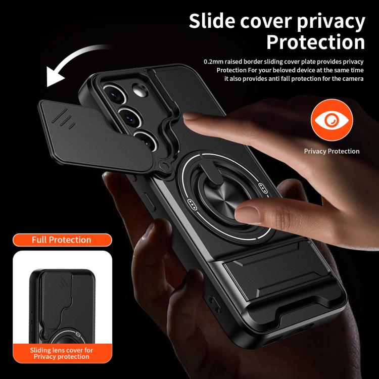 Custodia per telefono multifunzionale magnetica antiurto con finestra scorrevole per obiettivo., For Galaxy S22+ 5G, For Galaxy S22 5G, For Galaxy S21 FE 5G, For Galaxy S21 5G